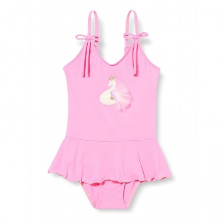 Maillot 1 pièce fillette rose motif cygne et volant - 2 au 8 ans