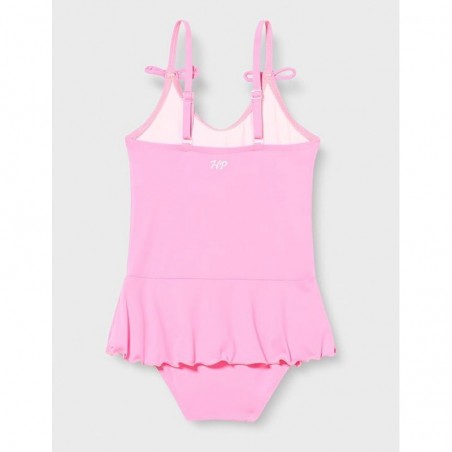 Maillot 1 pièce fillette rose motif cygne et volant - 2 au 8 ans