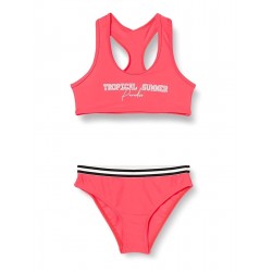 Maillot 2 pièces brassière corail fluo Tropical Summer, culotte avec galon - du 6 au 16 ans