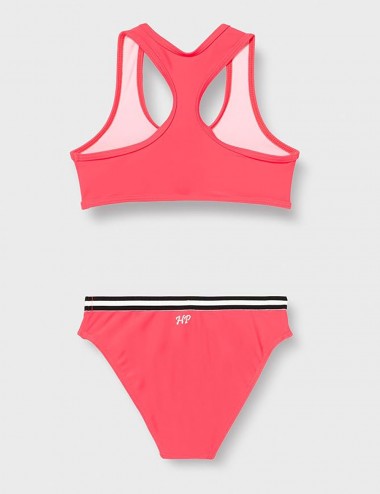 Maillot 2 pièces brassière corail fluo Tropical Summer, culotte avec galon - du 6 au 16 ans