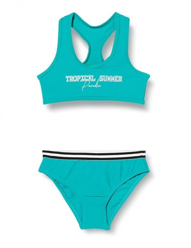 Maillot 2 pièces brassière vert émeraude Tropical Summer, culotte avec galon - du 2 au 8 ans