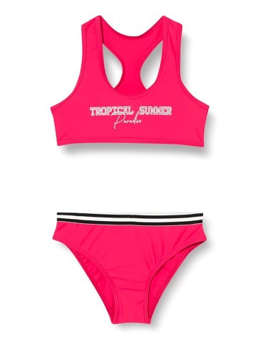 Maillot 2 pièces brassière rose Tropical Summer, culotte avec galon - du 6 au 16 ans