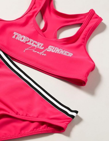 Maillot 2 pièces brassière rose Tropical Summer, culotte avec galon - du 6 au 16 ans