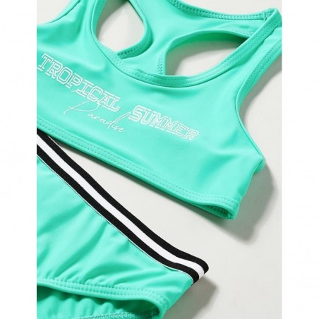 Maillot 2 pièces brassière vert d'eau Tropical Summer, culotte avec galon - du 6 au 16 ans