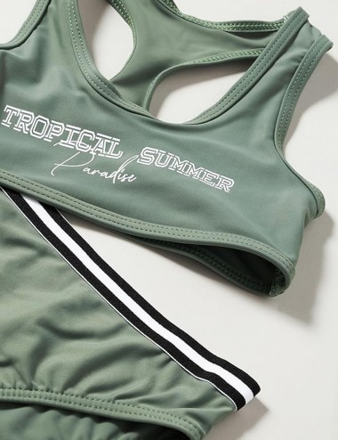 Maillot 2 pièces brassière kaki Tropical Summer, culotte avec galon - du 6 au 16 ans