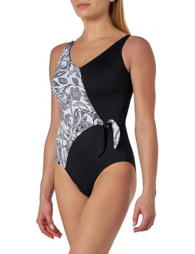 Maillot de bain 1 pièce gainant noir blanc à motif floral - du 38 au 54