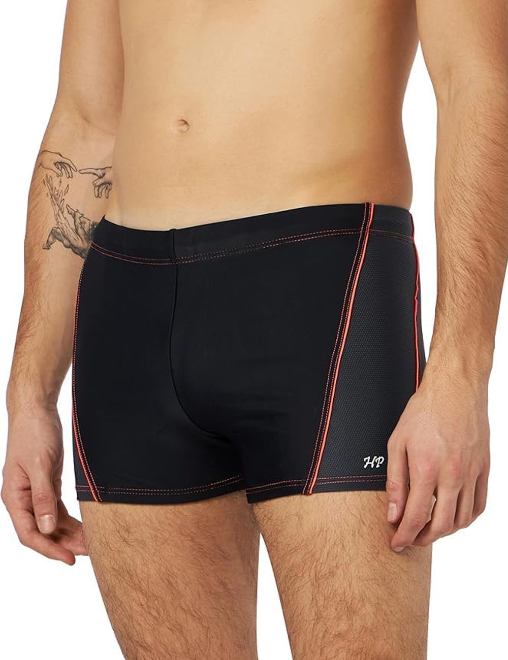 Boxer de bain homme uni noir/gris liseré rouge - T1 à T6