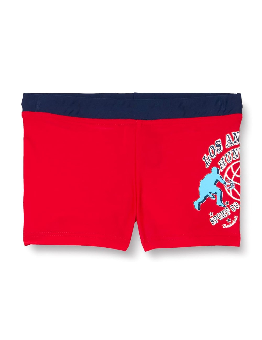 Boxer de bain garçon rouge motif basket-ball ceinture marine du 4 au 14 ans