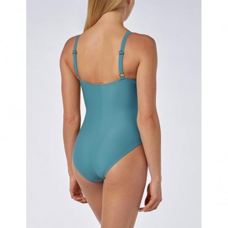 Maillot 1 pièce gainant, vert-gris, décolleté V, bretelles réglables - Bonnet C - du 36 au 46