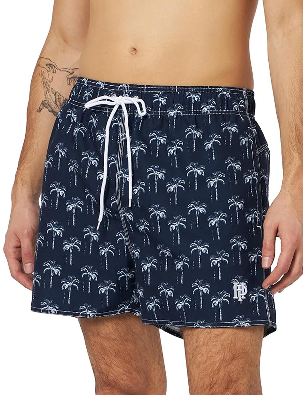 Boardshort homme marine imprimé palmier blanc - tailles S-XXL