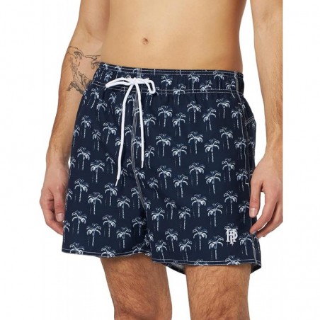 Boardshort homme marine imprimé palmier blanc - tailles S-XXL