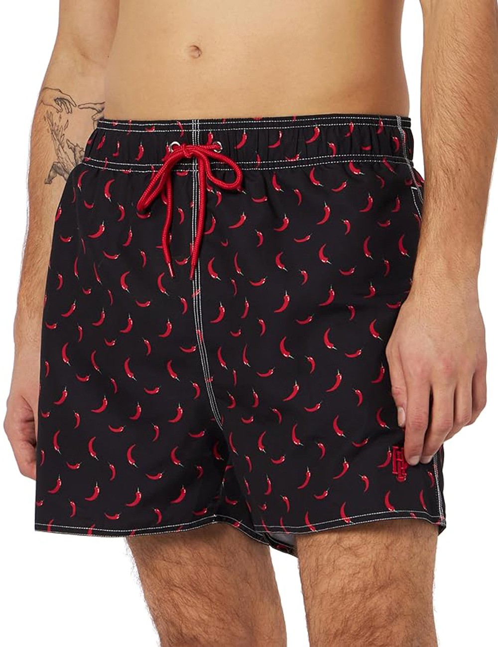 Boardshort homme noir imprimé piment rouge - tailles S-XXL