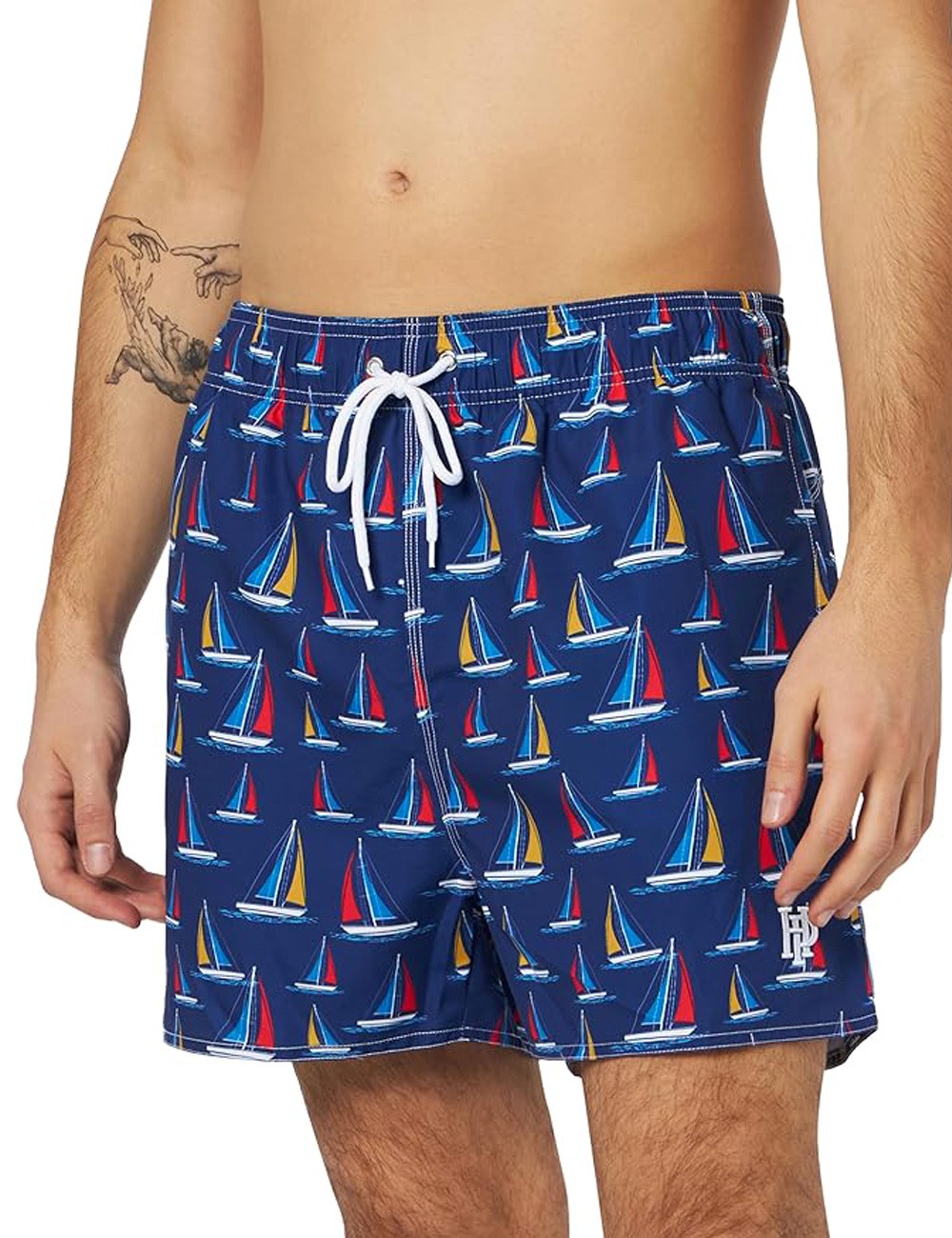 Boardshort homme marine imprimé voilier coloré - tailles S-XXL