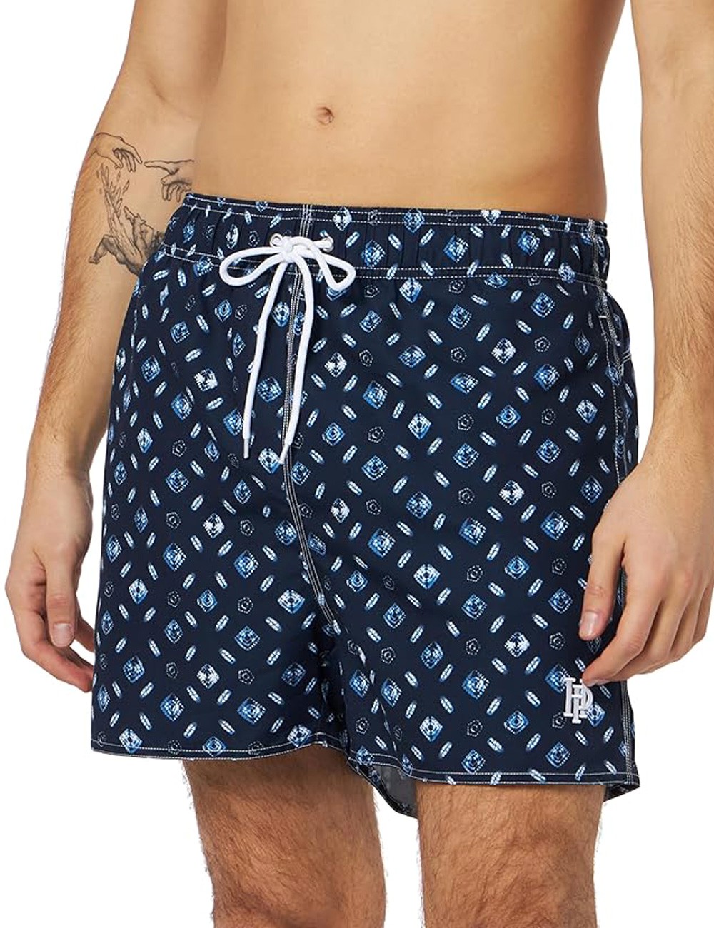 Boardshort homme marine imprimé géométrique blanc - tailles S-XXL