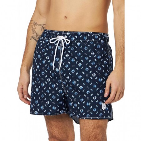 Boardshort homme marine imprimé géométrique blanc - tailles S-XXL