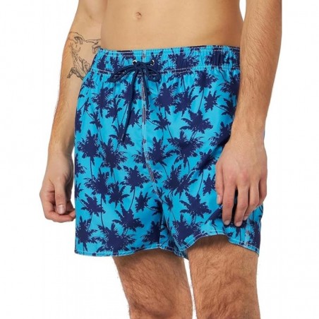 Boardshort homme bleu ciel imprimé palmiers marine  - tailles S-XXL