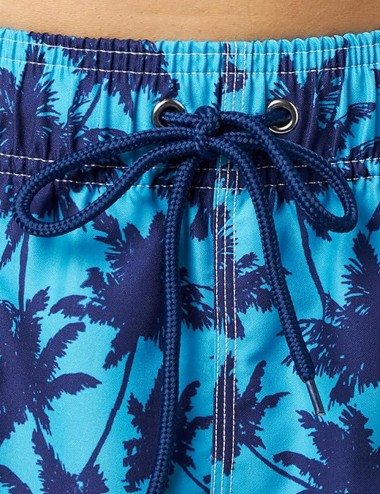 Boardshort homme bleu ciel imprimé palmiers marine  - tailles S-XXL - Détails