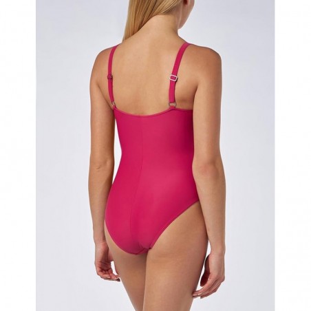 Maillot de bain 1 pièce gainant, framboise, décolleté V, bretelles réglables - Bonnet C - du 36 au 46