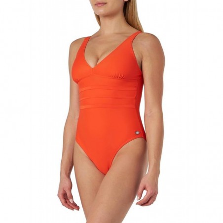 Maillot 1 pièce amincissant, orange, décolleté V, bretelles réglables - Bonnet C - du 36 au 46