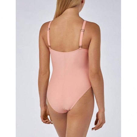 Maillot de bain 1 pièce sculptant, rose poudré, décolleté V - Bonnet C - du 36 au 46