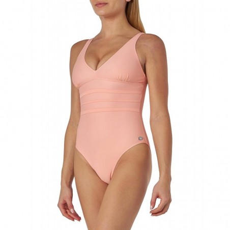 Maillot de bain 1 pièce sculptant, rose poudré, décolleté V - Bonnet C - du 36 au 46