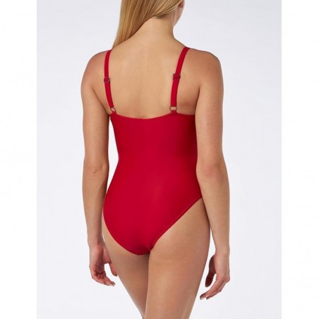 Maillot de bain 1 pièce gainant, rouge, décolleté V, bretelles réglables - Bonnet C - du 36 au 46