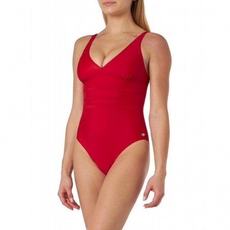 Maillot de bain 1 pièce gainant, rouge, décolleté V, bretelles réglables - Bonnet C - du 36 au 46