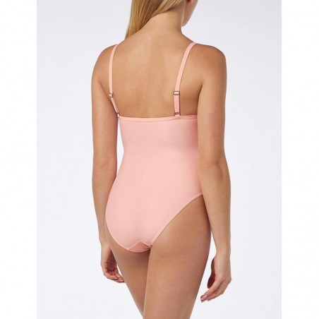 Maillot 1 pièce, rose poudré, effet gainant, bretelles réglables - Bonnet C - du 36 au 48