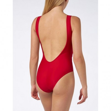 Maillot 1 pièce effet ventre plat, dos nu, rouge, bretelles fixes - Bonnet C - du 36 au 48