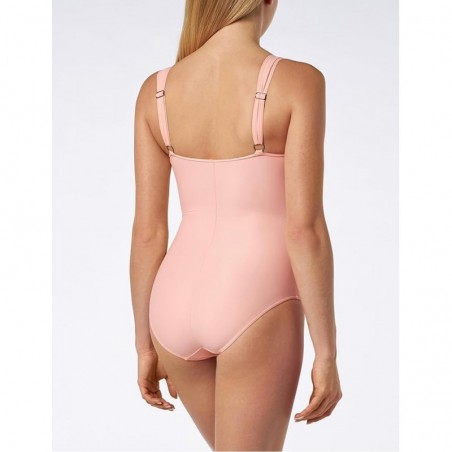 Maillot 1 pièce, rose poudré, gainant, bretelles réglables, dos droit - Bonnet C - du 38 au 52