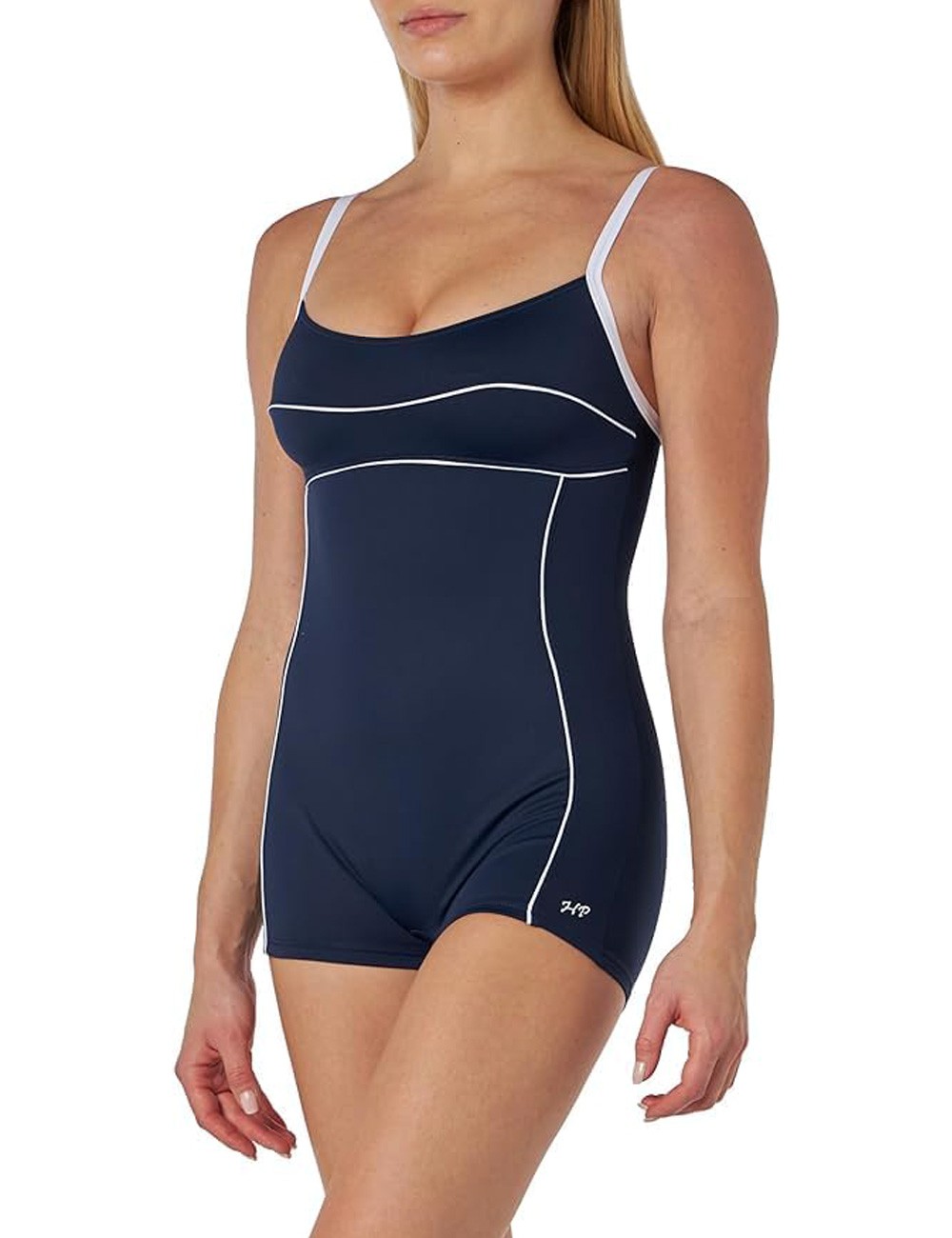 Maillot 1 pièce combishort gainant marine avec liseré blanc - taille 36 à 54