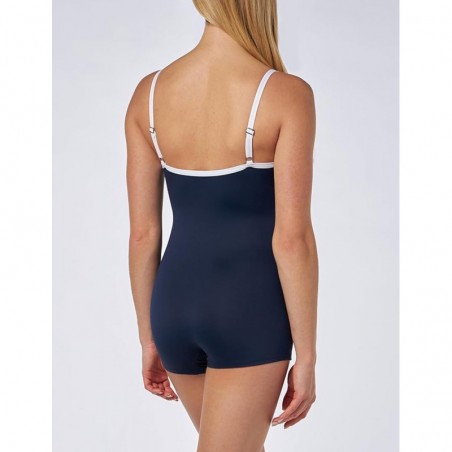 Combishort de bain femme gainant, marine et blanc - taille 36 à 54