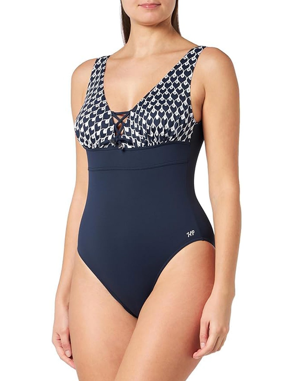 Maillot 1 pièce noir avec lamination argent, bonnet C décolleté V - du 38 au 52