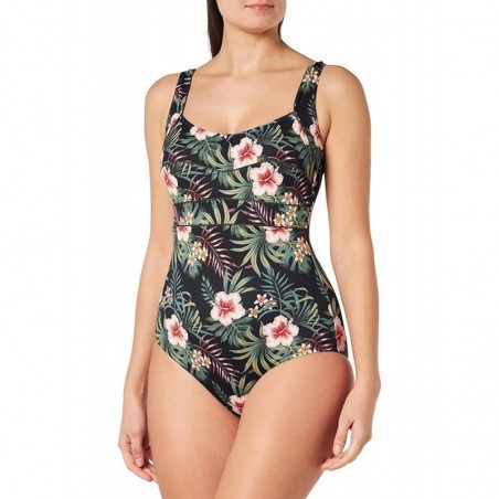 Maillot de bain 1 pièce, effet ventre plat, imprimé tropical, dos droit - Bonnet C du 38 au 52