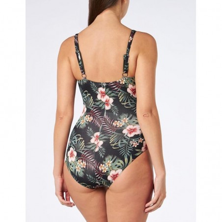 Maillot de bain 1 pièce, effet ventre plat, imprimé tropical, dos droit - Bonnet C du 38 au 52