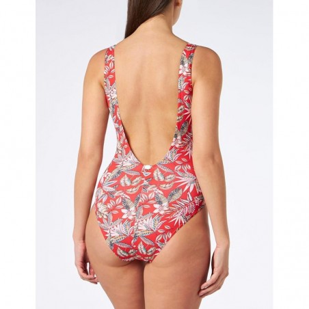 Maillot 1 pièce sculptant rouge à fleurs, dos nu, bonnet C taille 38 à 52