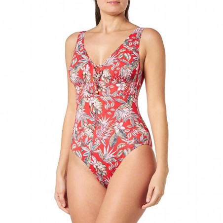 Maillot 1 pièce sculptant rouge à fleurs, dos nu, bonnet C taille 38 à 52