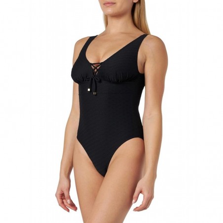 Maillot de bain 1 pièce uni noir, tissu jacquard effet 3D, bonnet C, taille 38 à 52