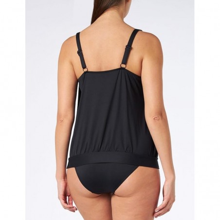 Ensemble tankini blouson, noir, culotte haute drapée - taille 42 à 52