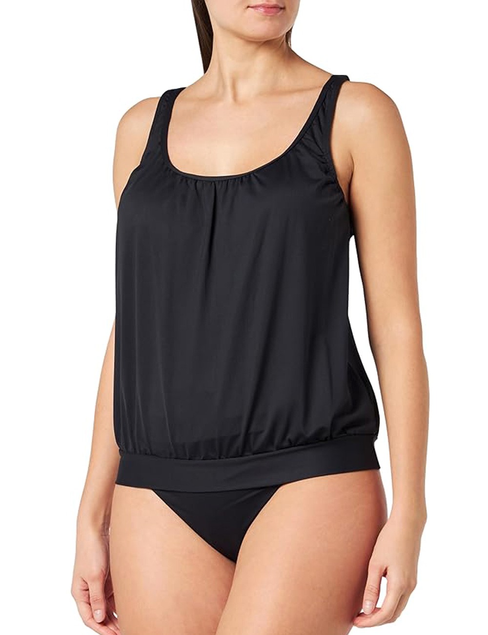 Ensemble tankini blouson, noir, culotte haute drapée - taille 42 à 52