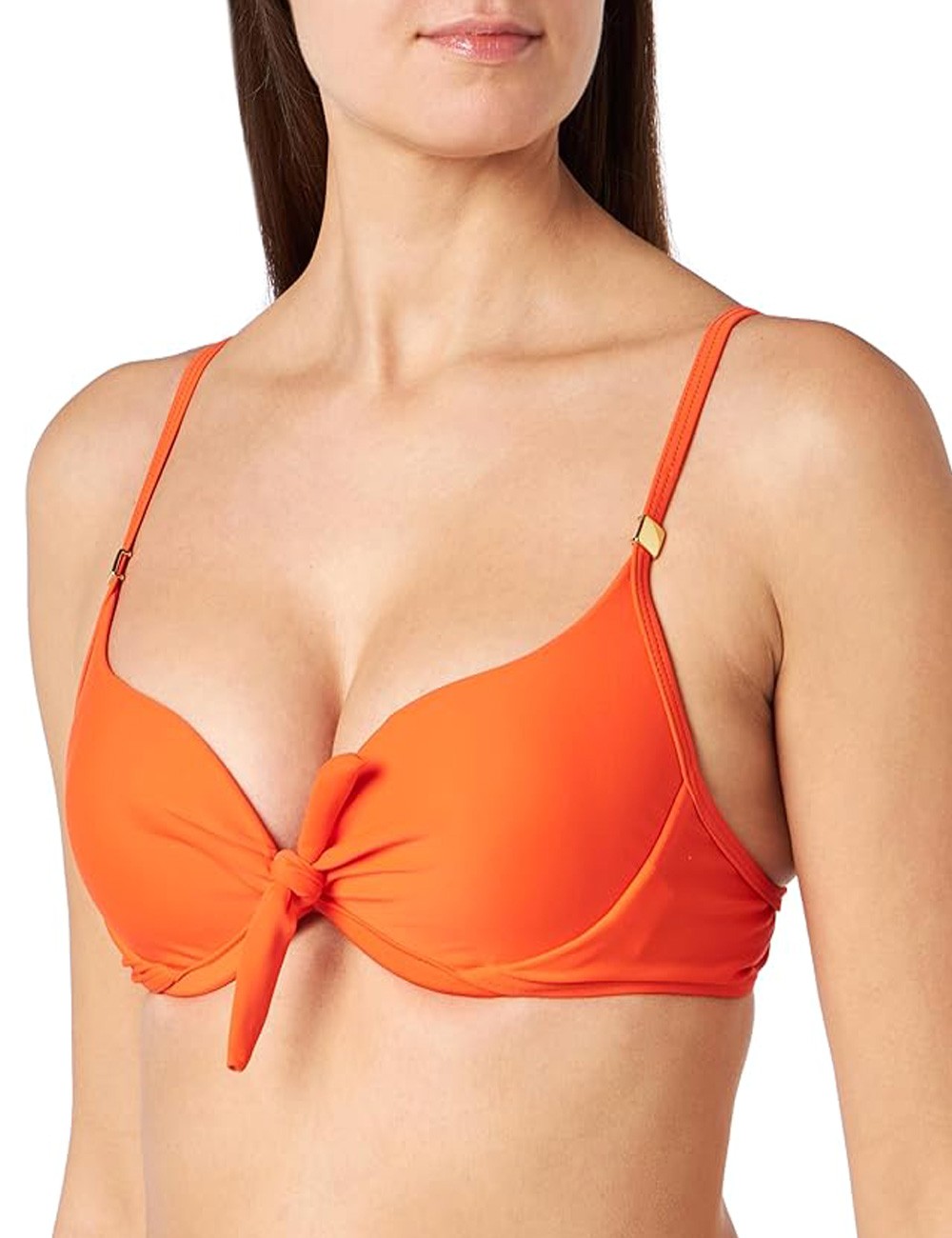 Maillot 2 pièces orange haut avec coques et armature avec nœud, culotte ajustable - du 36 au 46