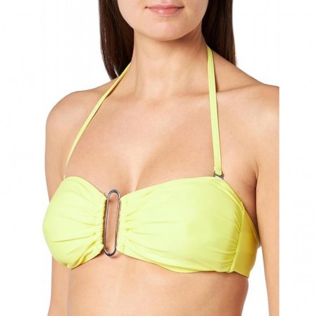 Maillot 2 pièces jaune, haut bandeau avec coques et lien amovibles, culotte haute - du 36 au 46