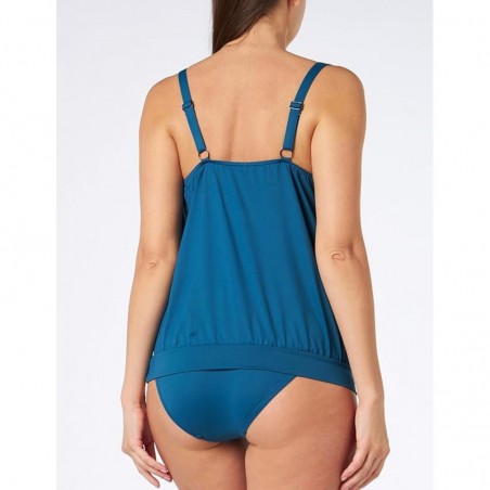 Ensemble tankini blouson, bleu pétrole, culotte haute drapée - taille 42 à 52