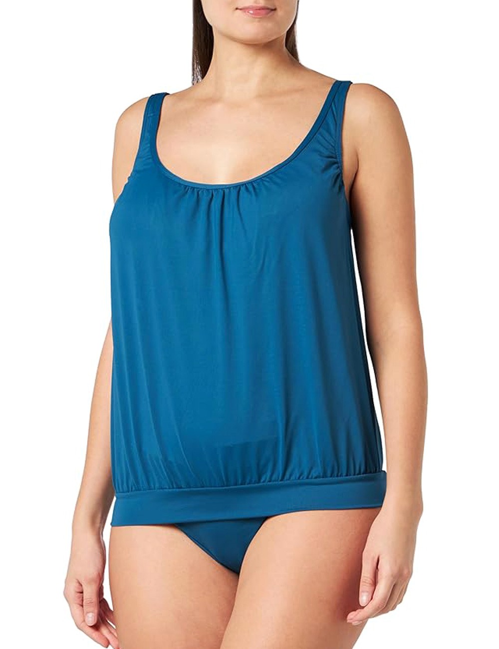 Ensemble tankini blouson, bleu pétrole, culotte haute drapée - taille 42 à 52