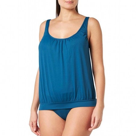 Ensemble tankini blouson, bleu pétrole, culotte haute drapée - taille 42 à 52