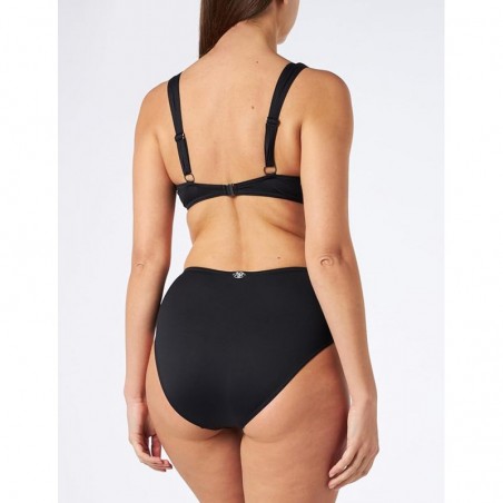 Maillot 2 pièces noir, bonnet D, à armature, culotte haute avec bijou - du 38 au 52