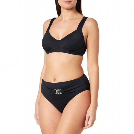 Maillot 2 pièces noir, bonnet D, à armature, culotte haute avec bijou - du 38 au 52