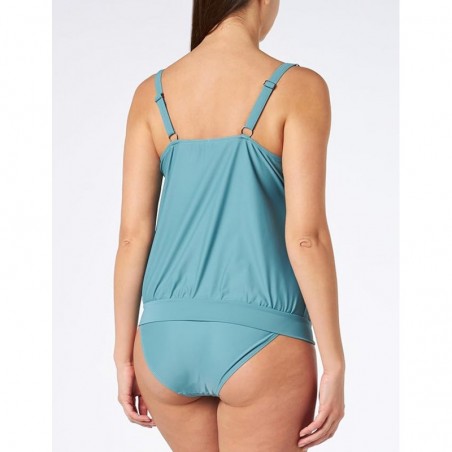 Ensemble tankini blouson, vert-gris, culotte haute drapée - taille 42 à 52