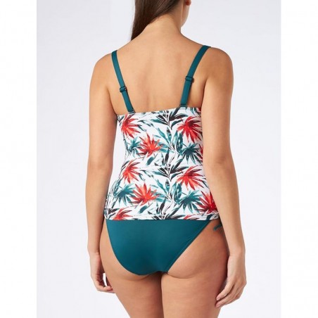 Ensemble tankini motif tropical et culotte haute kaki, taille 36 à 52