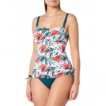 Ensemble tankini motif tropical et culotte haute kaki, taille 36 à 52